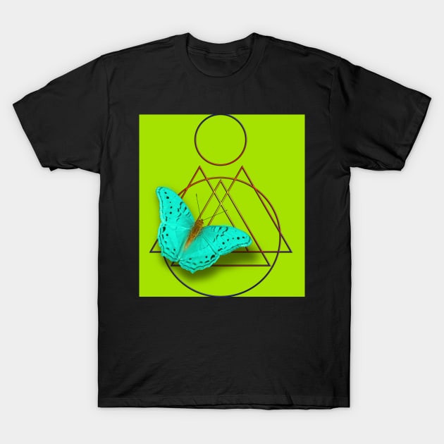 Surreal blue butterfly on vibrant green T-Shirt by hereswendy